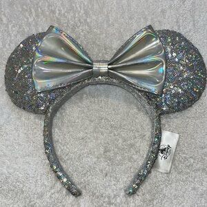 Disney Silver Glitter Minnie Mouse Ears Headband